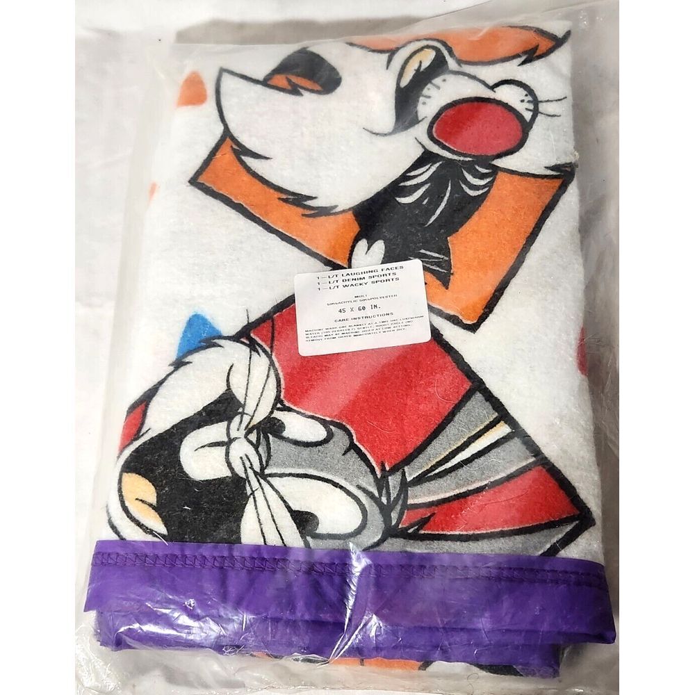 vintage WARNER BROS.‎ Looney Tunes throw BLANKET 45"x60" Satin trim NEW-SEALED